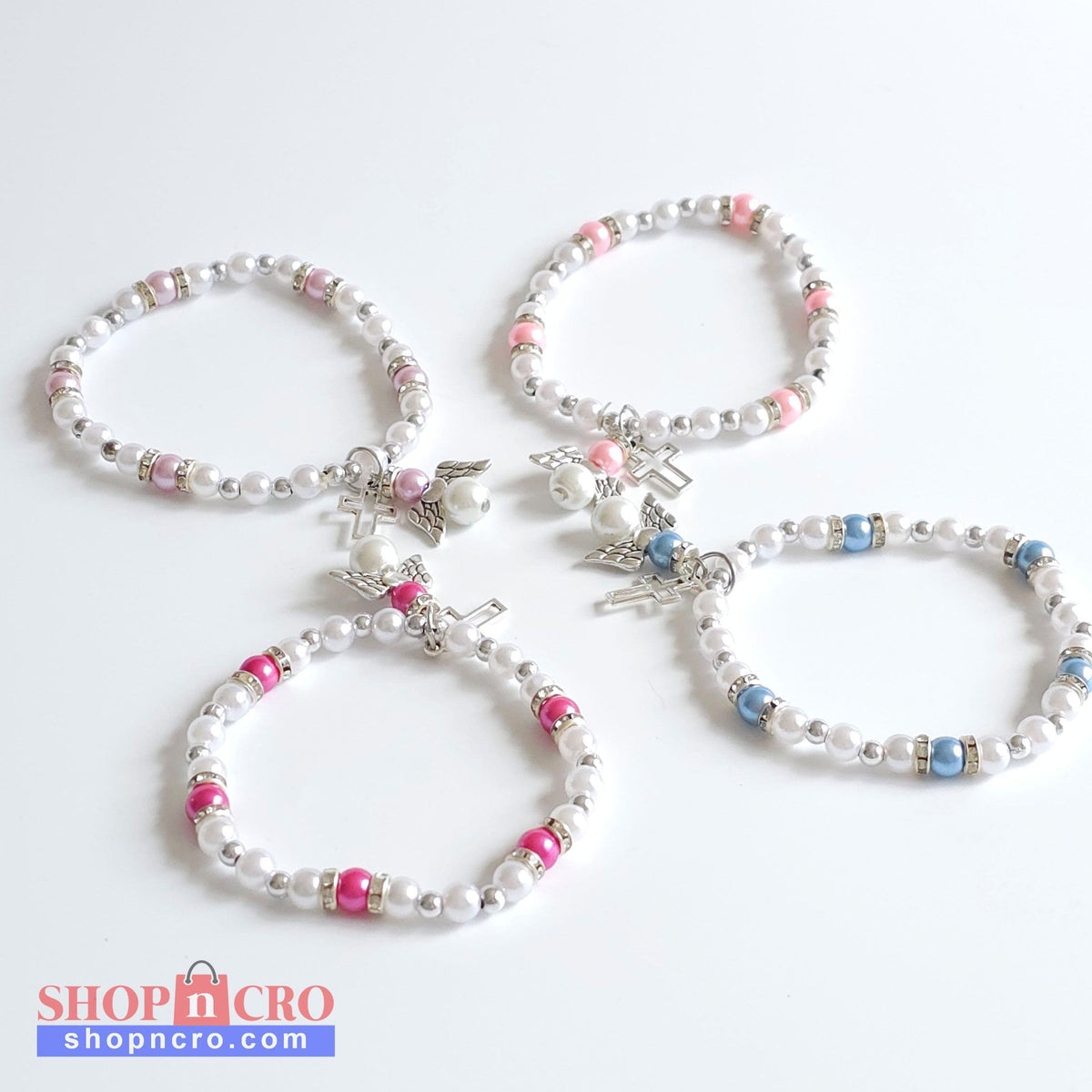 Bracelet Blue & White Angel Cross