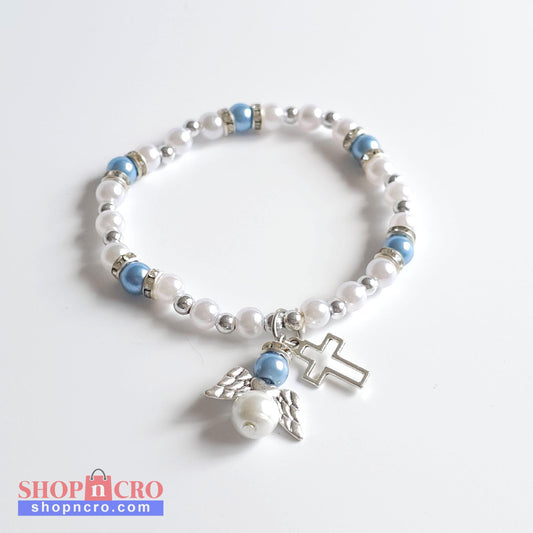 Bracelet Blue & White Angel Cross