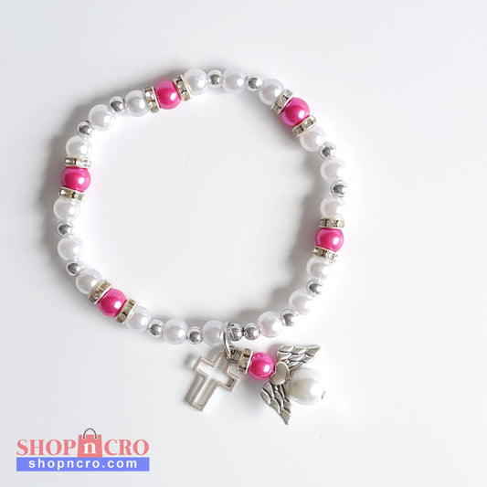 Bracelet Rose & White Angel Cross