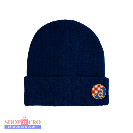 Kids Knitted Scarf and Beanie Dinamo Zagreb Navy blue beanie with a colorful logo on a white background
