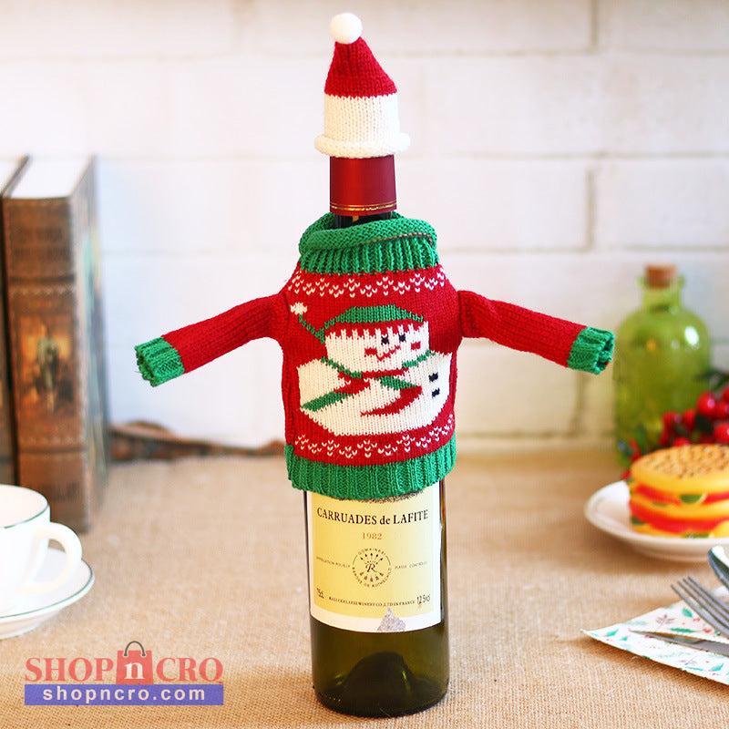 Christmas Bottle Cover – Knitted Sweater & Hat Set (Snowman)