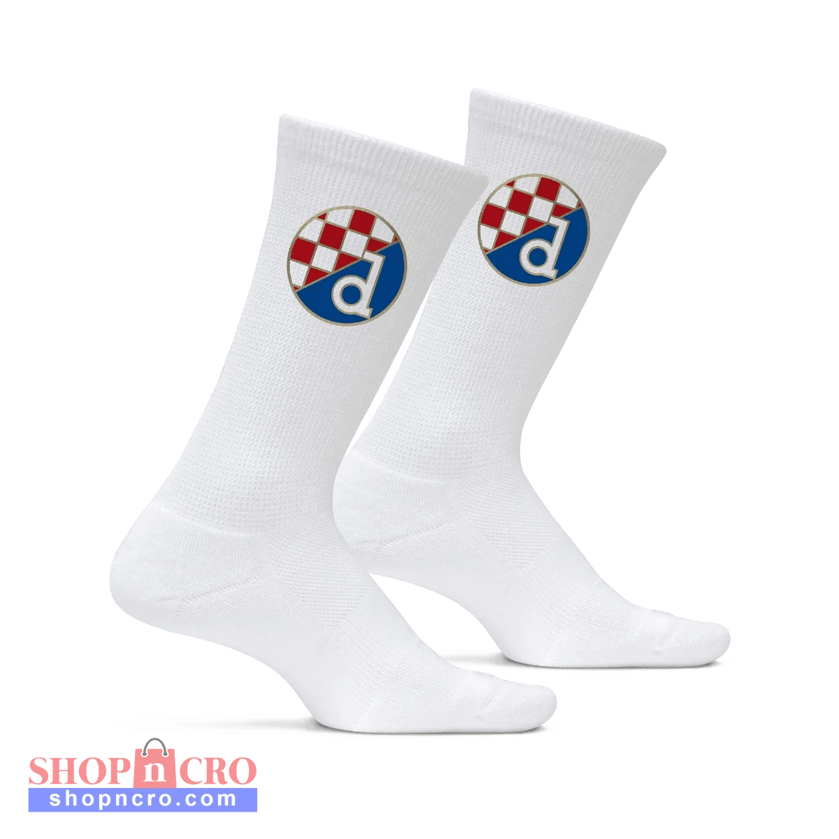 Adult Crew Socks Dinamo Zagreb in White White socks with a logo on a white background