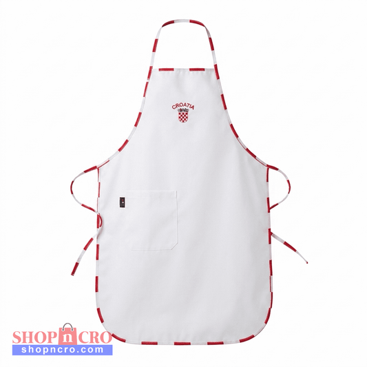 Apron Croatia in White White apron with red accents and a Croatia emblem on a white background