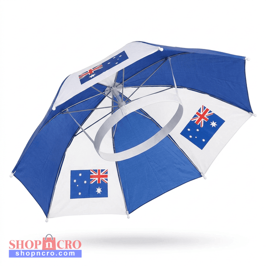 Australia Umbrella Hat Umbrella with Australian flag design on a white background
