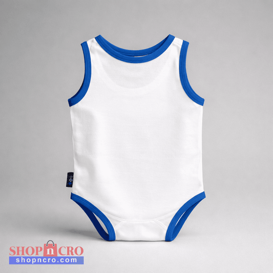 Baby Body Hajduk Dida White tank top with blue trim on a gray background