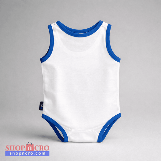 Baby Body Hajduk Dida White tank top with blue trim on a gray background