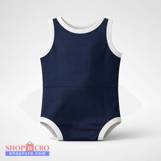 Baby Body Hajduk Split in Navy Navy blue swimsuit with white trim on a light gray background