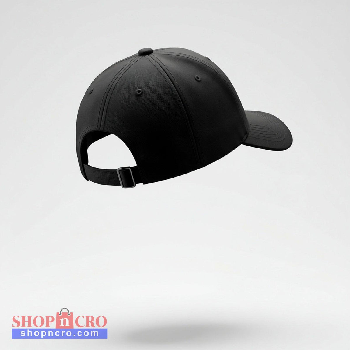 Black baseball cap on a light gray background
