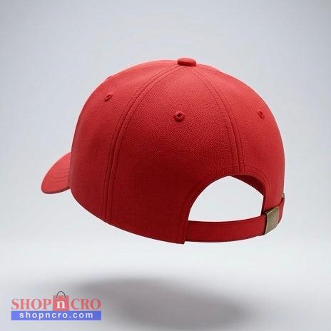 Red baseball cap on a light gray background