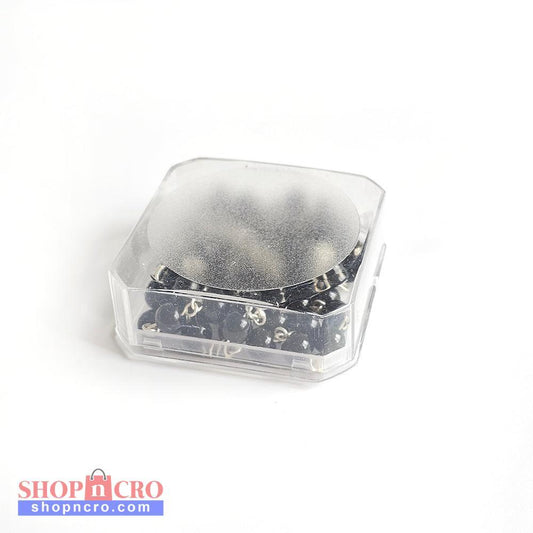 Black Catholic Rosary – Silver Crucifix & Marian Medal Clear plastic container with a black object inside on a white background