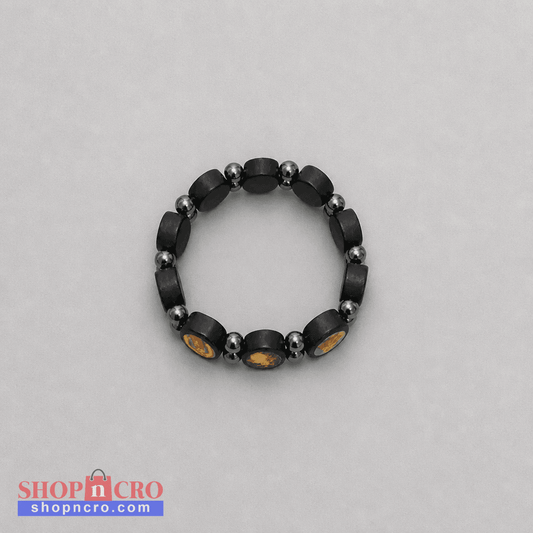 Bracelet Međugorje in Black Black beaded bracelet with colorful stones on a gray background
