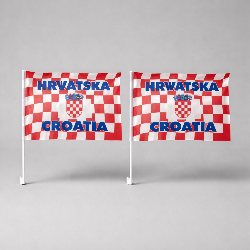 Car Window Flag Croatia - set of 2 Two Croatian flags with a checkered pattern on a gray background