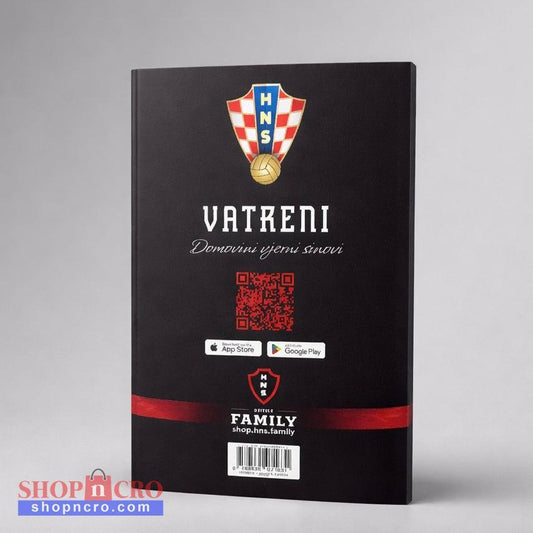 Comic Magazine HNS Vatreni Croatian Black book with Vatreni branding and a QR code on a gray background