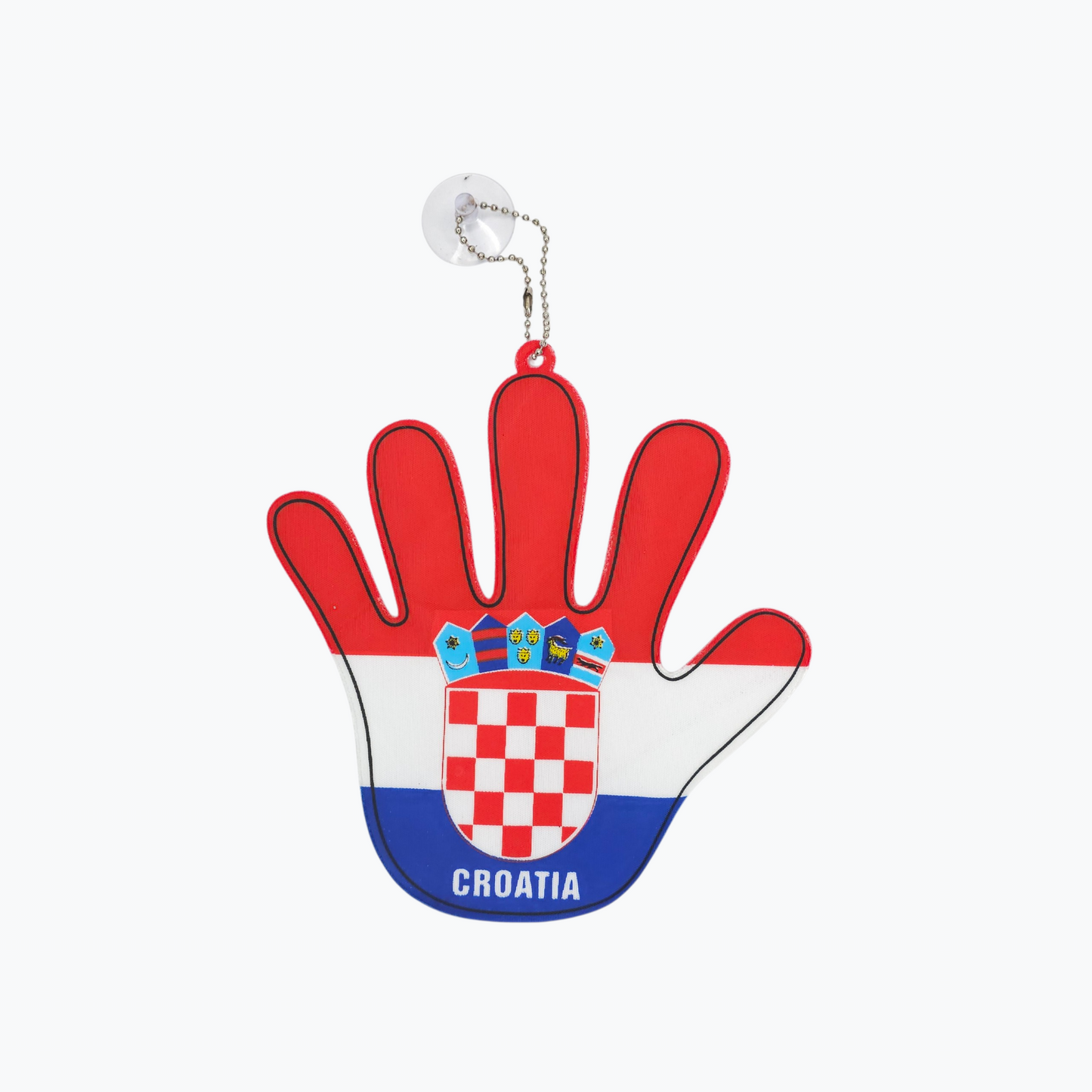 Croatia Hand Car Window Decor Keychain shaped like a hand with Croatian flag design on a white background