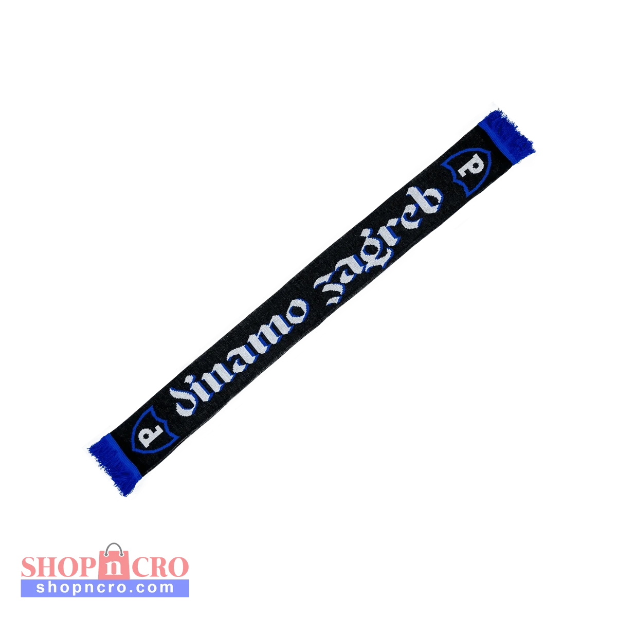Dinamo Zagreb Scarf Retro Black scarf with blue edges and 'Dinamo Zagreb' text on a white background