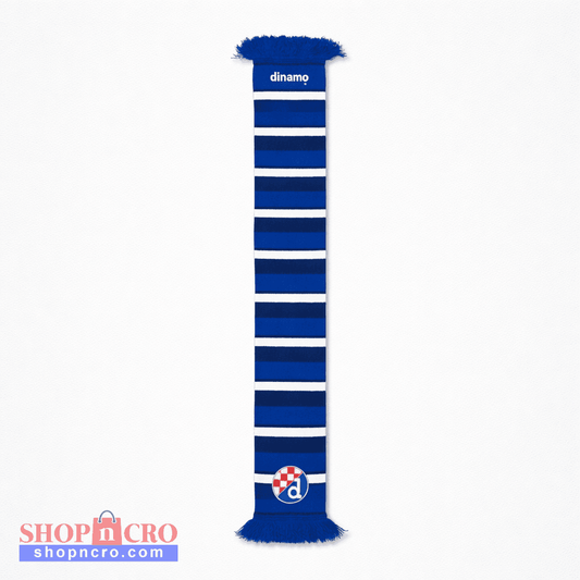 Dinamo Zagreb Scarf Stripe Blue and white striped scarf with a logo and text on a white background