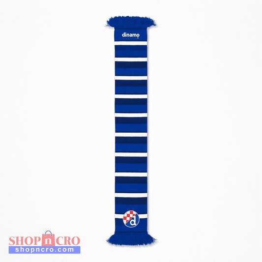 Dinamo Zagreb Scarf Stripe Blue and white striped scarf with a logo and text on a white background