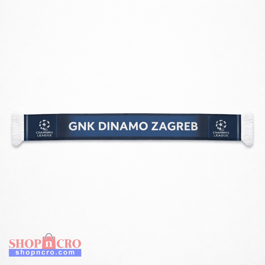Dinamo Zagreb Silk Scarf UCL Scarf with 'GNK Dinamo Zagreb' text on a white background