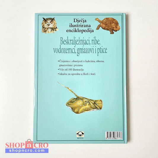 Dječje Ilustrirane Enciklopedije – Beskralježnjaci Book cover with illustrations of animals on a light blue background