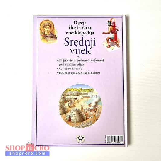 Dječje Ilustrirane Enciklopedije – Srednji Vijek Book cover of 'Djeđja ilustrirana enciklopedija Srıdni vijek' with illustrations and text on a white background