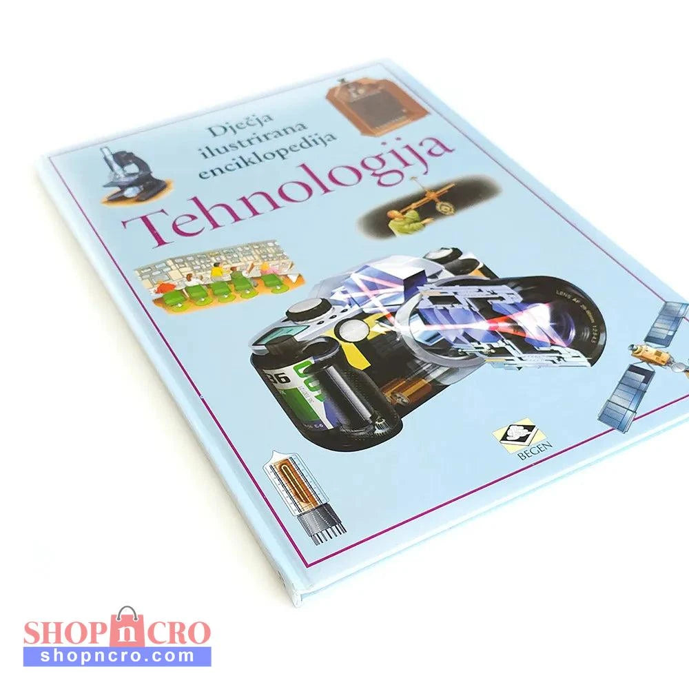Dječje Ilustrirane Enciklopedije – Tehnologija Book titled 'Tehnologija' with illustrations on a white background