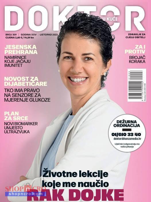 Doktor u Kući Magazine Croatian Magazine cover with a woman in a white coat on a pink background