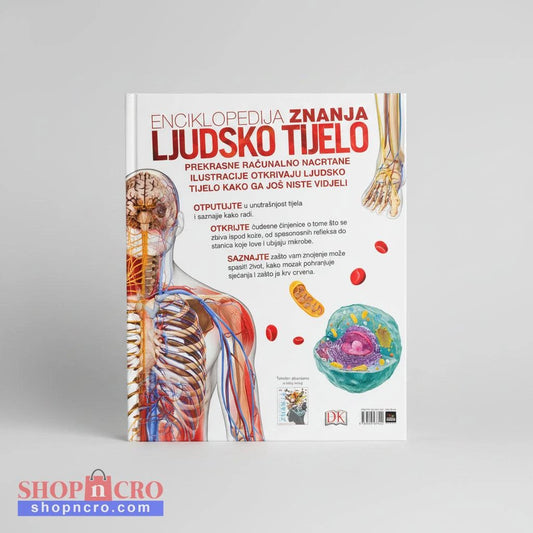 Enciklopedija Znanja: Ljudsko tijelo Book cover of an anatomy encyclopedia with colorful illustrations on a white background