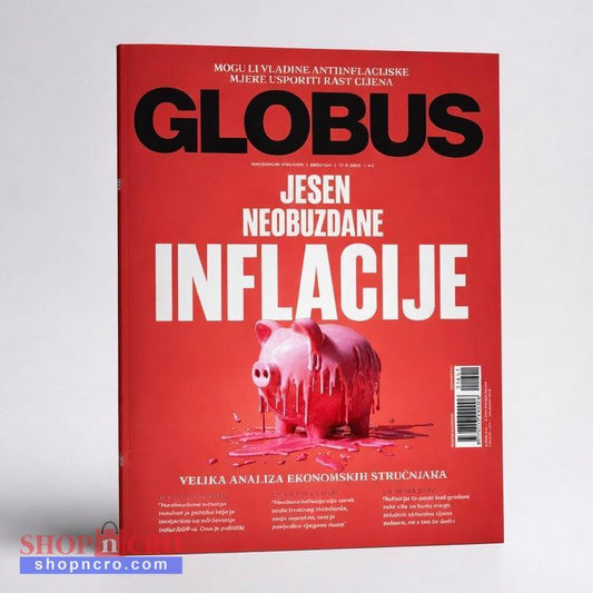 Globus Magazine on Sale! Croatian Magazine cover with a red background and text about inflation, featuring the brand 'Globus'.
