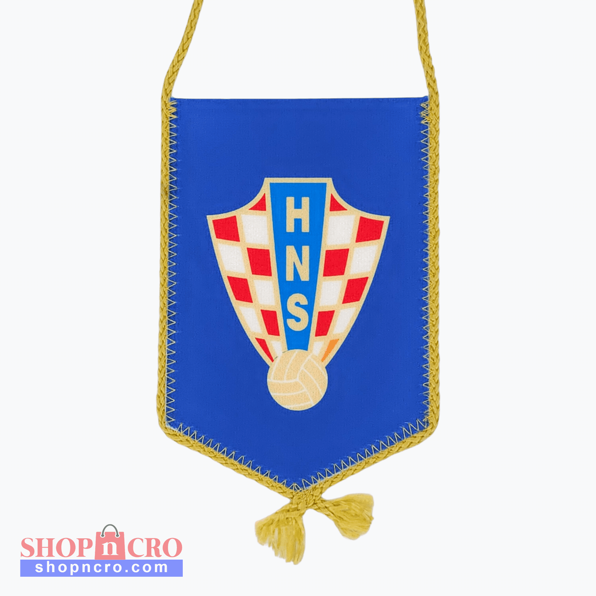 HNS Blue Car Flag. Blue banner with a crest and 'HNS' letters on a white background