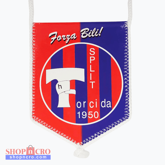 Hajduk Forza Bili Car Flag. Small flag with red and blue stripes and white text on a white background