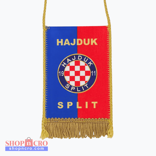 Hajduk Split 2-Sided Car Flag. Hajduk Split flag with blue and red design on a white background