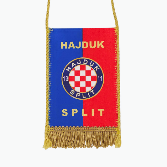 Hajduk Split 2-Sided Car Flag. Hajduk Split flag with blue and red design on a white background