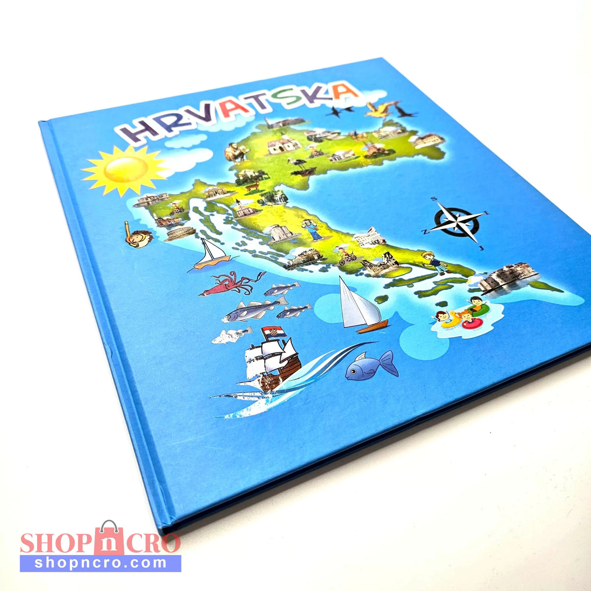 Hrvatska – Veseli Zemljopis Book cover with a colorful illustration of Croatia and the word 'HRVATSKA'.