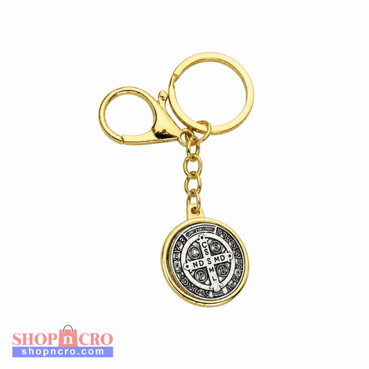 Keyring Saint Benedict Medal in Gold