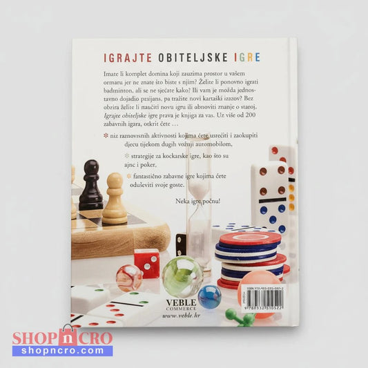 Igrajte Obiteljske Igre Book cover with text and images of dominoes, checkers, and other games on a white background