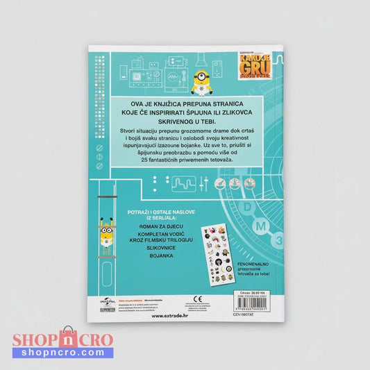Kako Je GRU Postao Dobar: Kreativne Aktivnosti – Tetovaže Book cover with a blue background and text, featuring a character from a popular franchise.