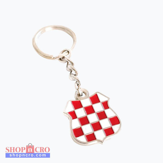 Keyring Prvo Bijelo Polje Shield Keychain with red and white checkered design on a white background