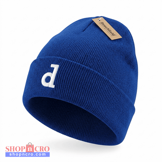 Kids Beanie Dinamo Zagreb d Blue beanie with a white logo and brand tag on a white background