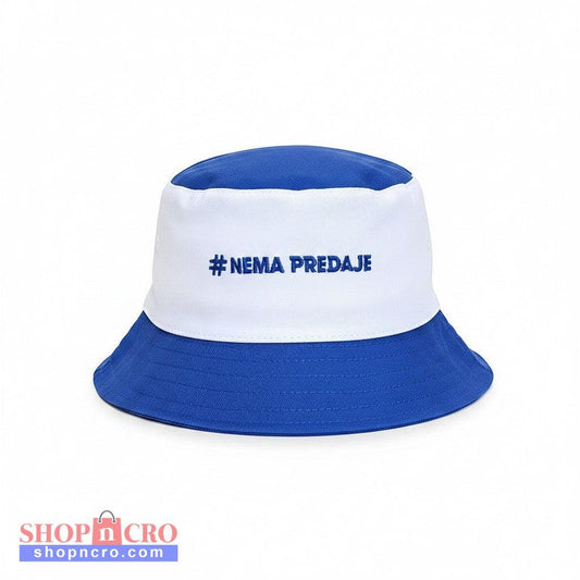 Kids Bucket Hat Dinamo Zagreb - Shop n Cro blue and white bucket hat with embroidered text "#NEMA PREDAJE" and wide brim. shopncro croshop