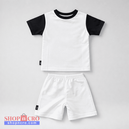 Kids Cotton Set Hajduk (Top + Bottom) White and black children's t-shirt and shorts set on a light gray background
