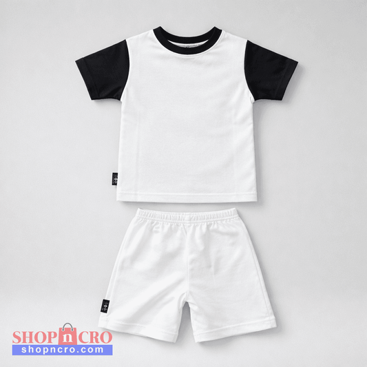 Kids Cotton Set Hajduk (Top + Bottom) White and black children's t-shirt and shorts set on a light gray background