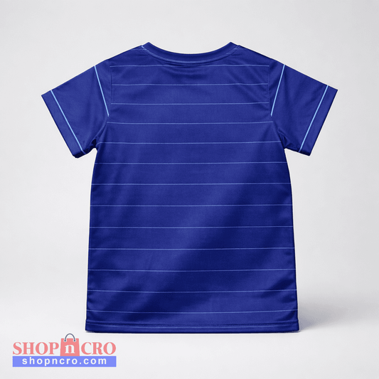 Kids Jersey Dinamo in Navy Blue sports jersey with white stripes on a gray background