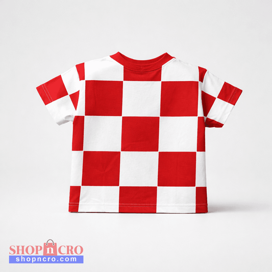 Kids T-shirt Croatian Red and white checkered shirt on a light gray background