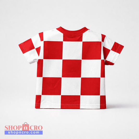Kids T-shirt Croatian Red and white checkered shirt on a light gray background