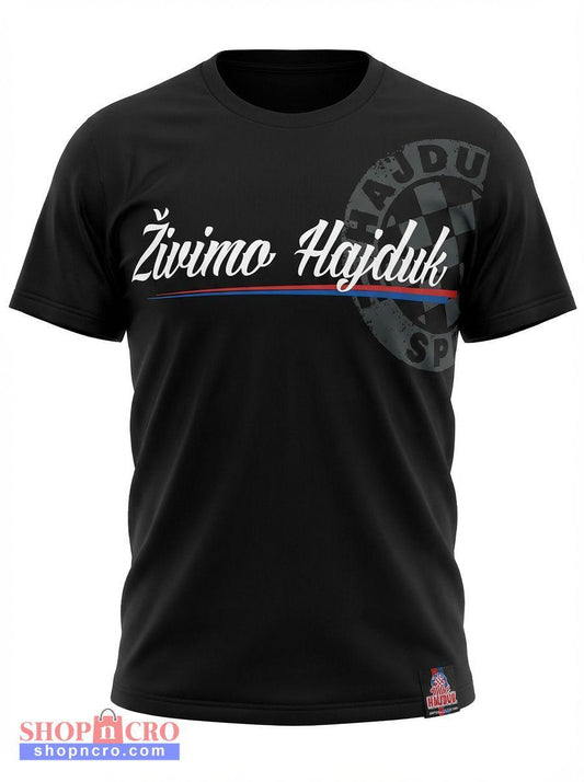 Kids T-shirt Živimo Hajduk Black t-shirt with 'Zivimo Hajduk' text and logo on a white background