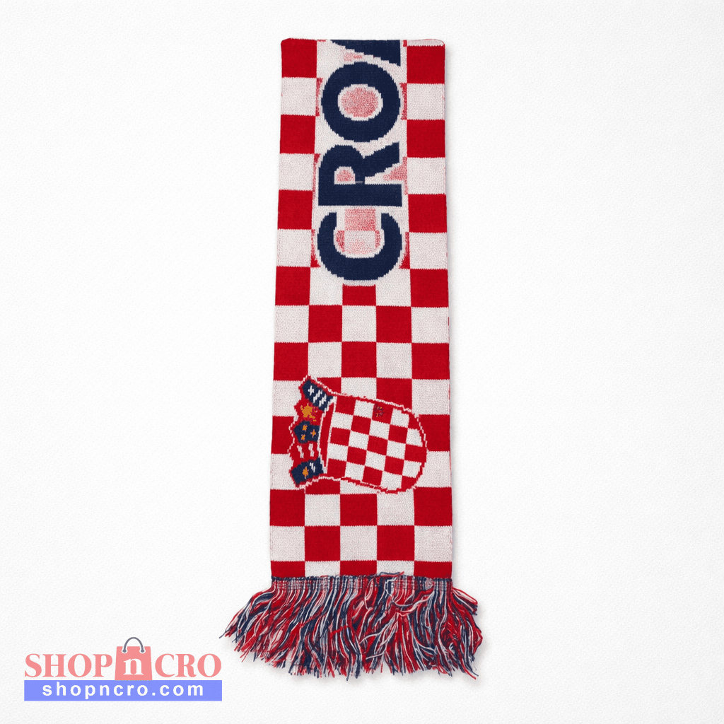 Knitted Scarf Croatia Checkered scarf with Croatian flag design on a white background