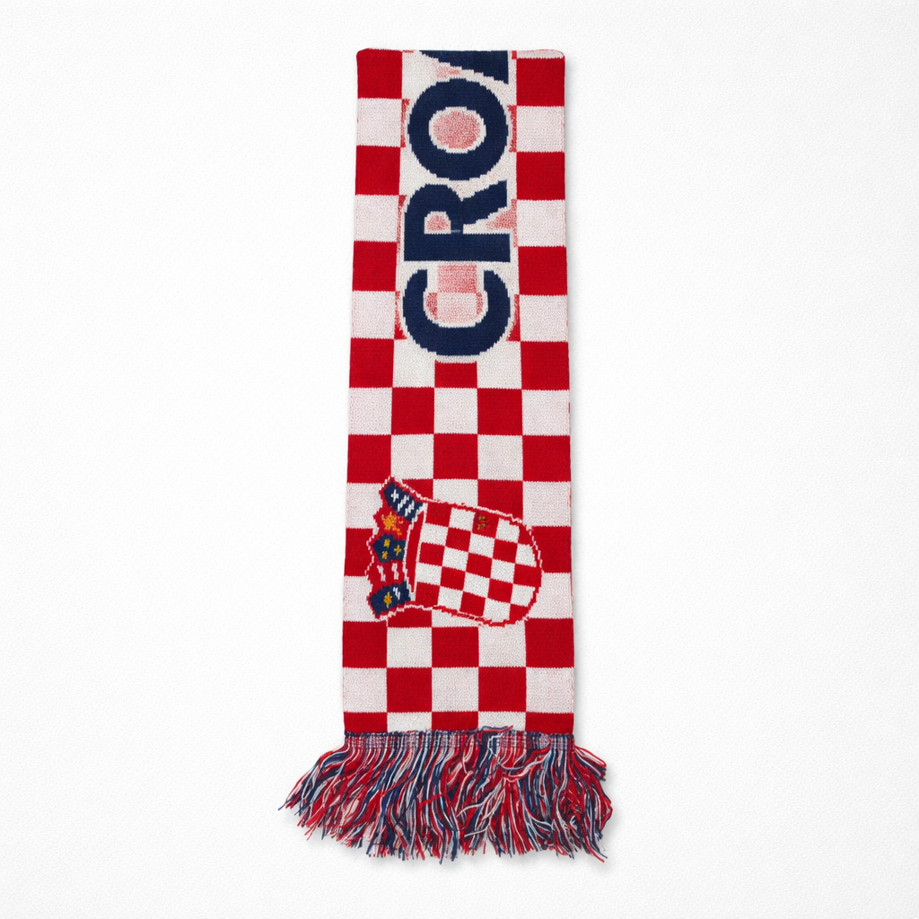 Knitted Scarf Croatia Checkered scarf with Croatian flag design on a white background