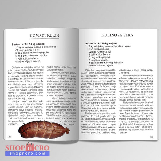 Kolinje i Mesni Specijaliteti Open book showing pages with text and a picture of a dried fish.