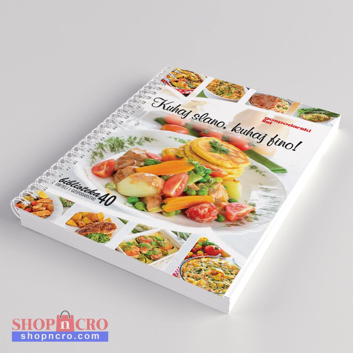 Kuhaj Slano, Kuhaj Fino! Cookbook with images of food on a gray background