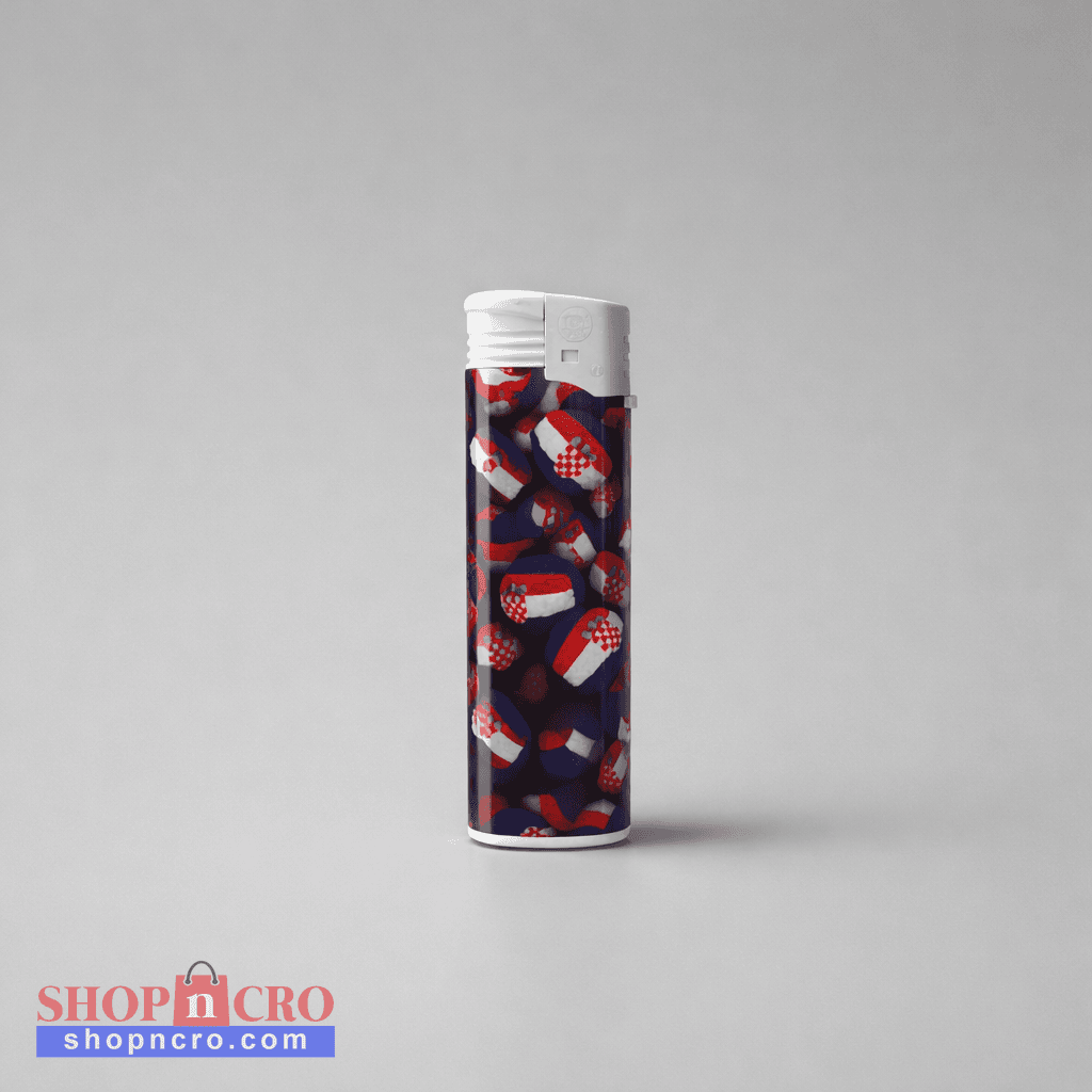 Lighter Croatia Flag Cylindrical product with a pattern of small flags on a gray background